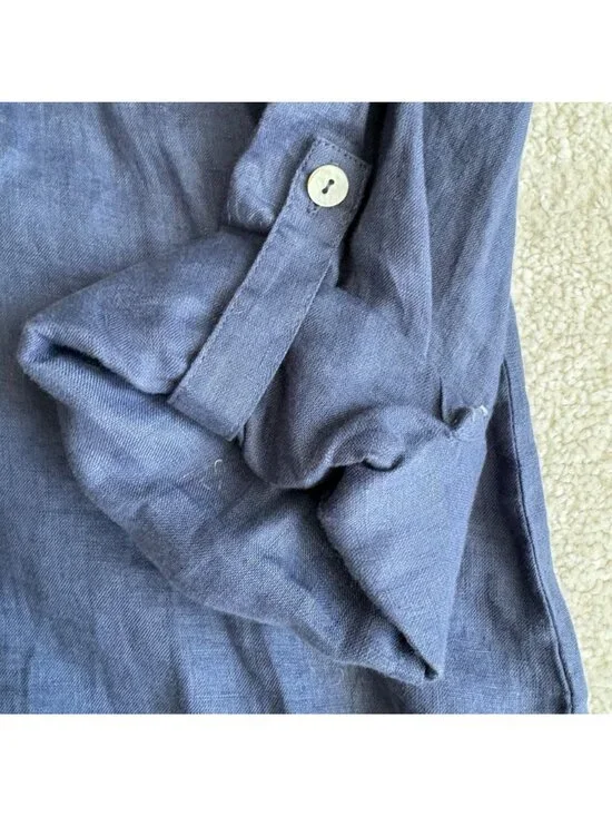 Chico’s NWT Linen Sequin Trim Blouse Blue Button Front Top Lightweight - Picture 5 of 7